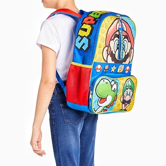 Nintendo Kids Super Mario Bros. Mario World 17" Laptop Video Game Backpack NWT - Picture 2 of 5